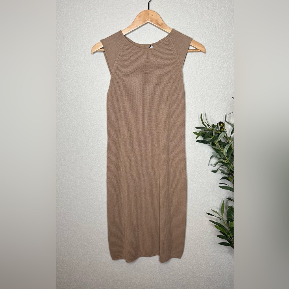 W‎ by Worth Womens Sleeveless Ribbed Knit Midi Dress Medium Tan